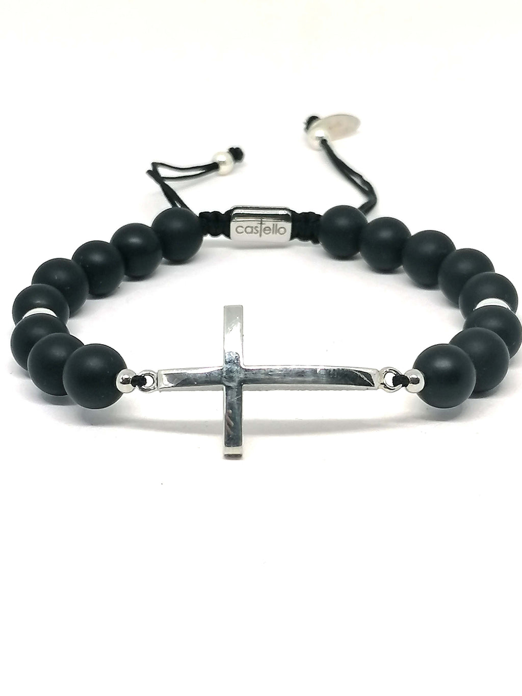 CROSS SILVER 925 Bracelet, Onyx Stone 8mm — view 4 | Castello Jewels