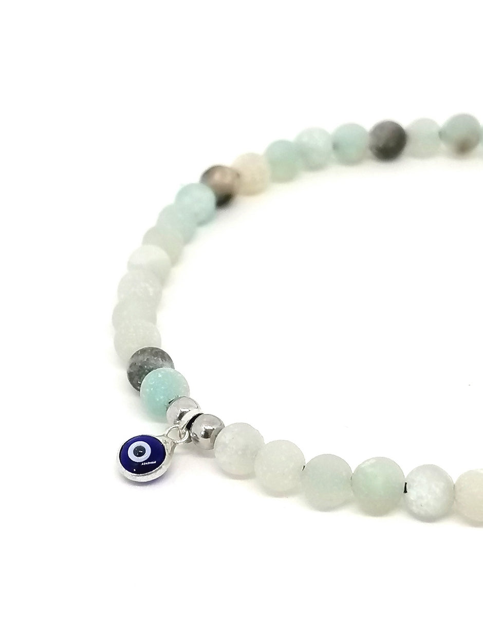 Hand Made Bracelet Evil Eye 925, Amazonite stone 4mm — view 2 | Castello Jewels