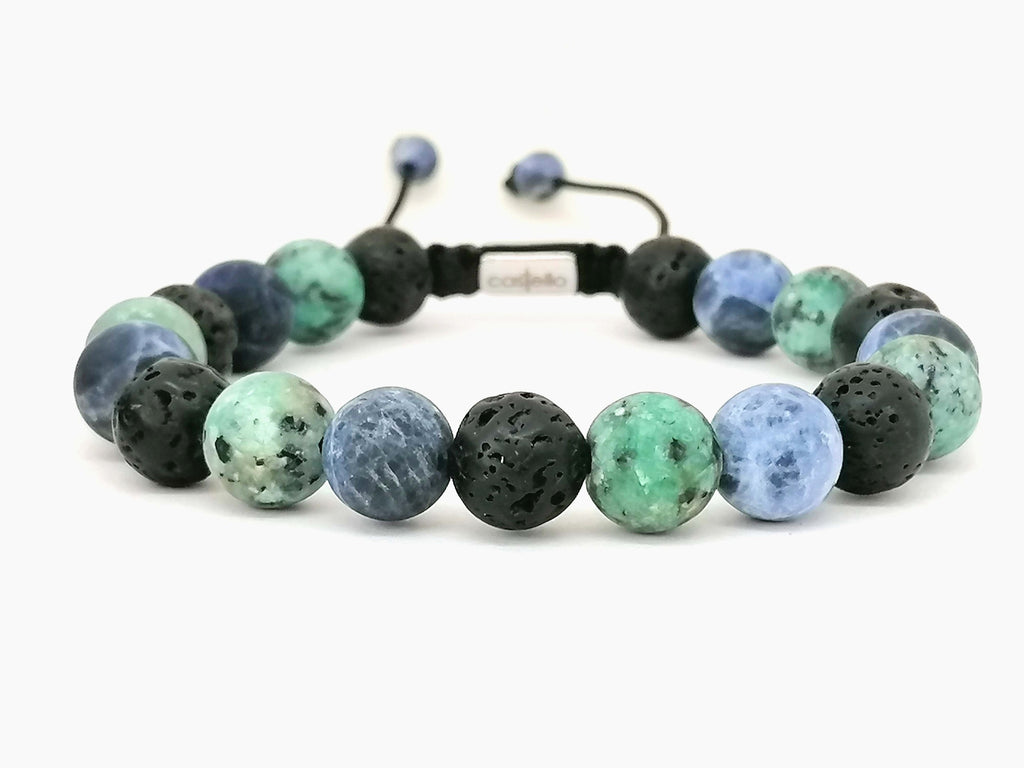 Hand Made Bracelet Lava, Africa Turquoise, Sodalitei stone 10mm | Castello Jewels