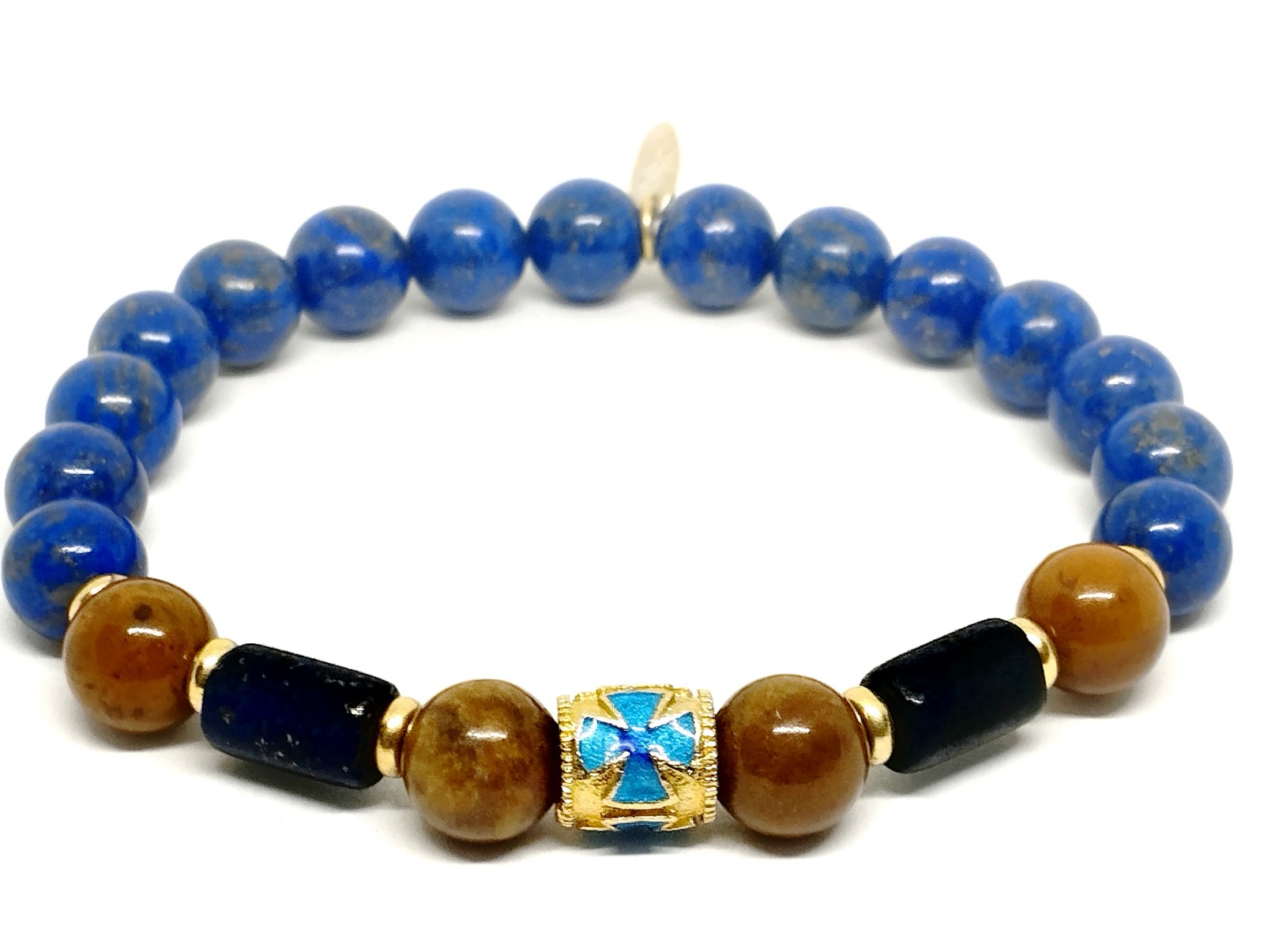 AEGEAN Silver 925 Bracelet, Gold plated, Enameld cross lapis Jasper stone | Castello Jewels