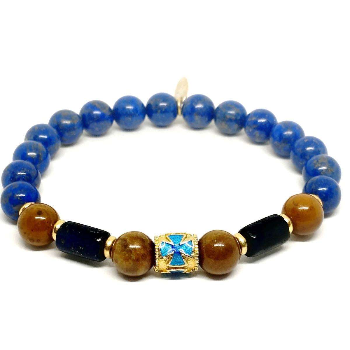 Aegean Gold-Plated Enamel Cross Bracelet, Lapis & Jasper, 8mm, variant | Castello Jewels