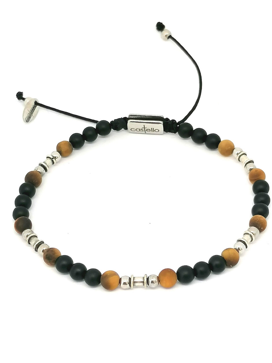 Silver bracelet Earth, Onyx Mat, Tiger Eye Mat stone 4mm — view 4 | Castello Jewels
