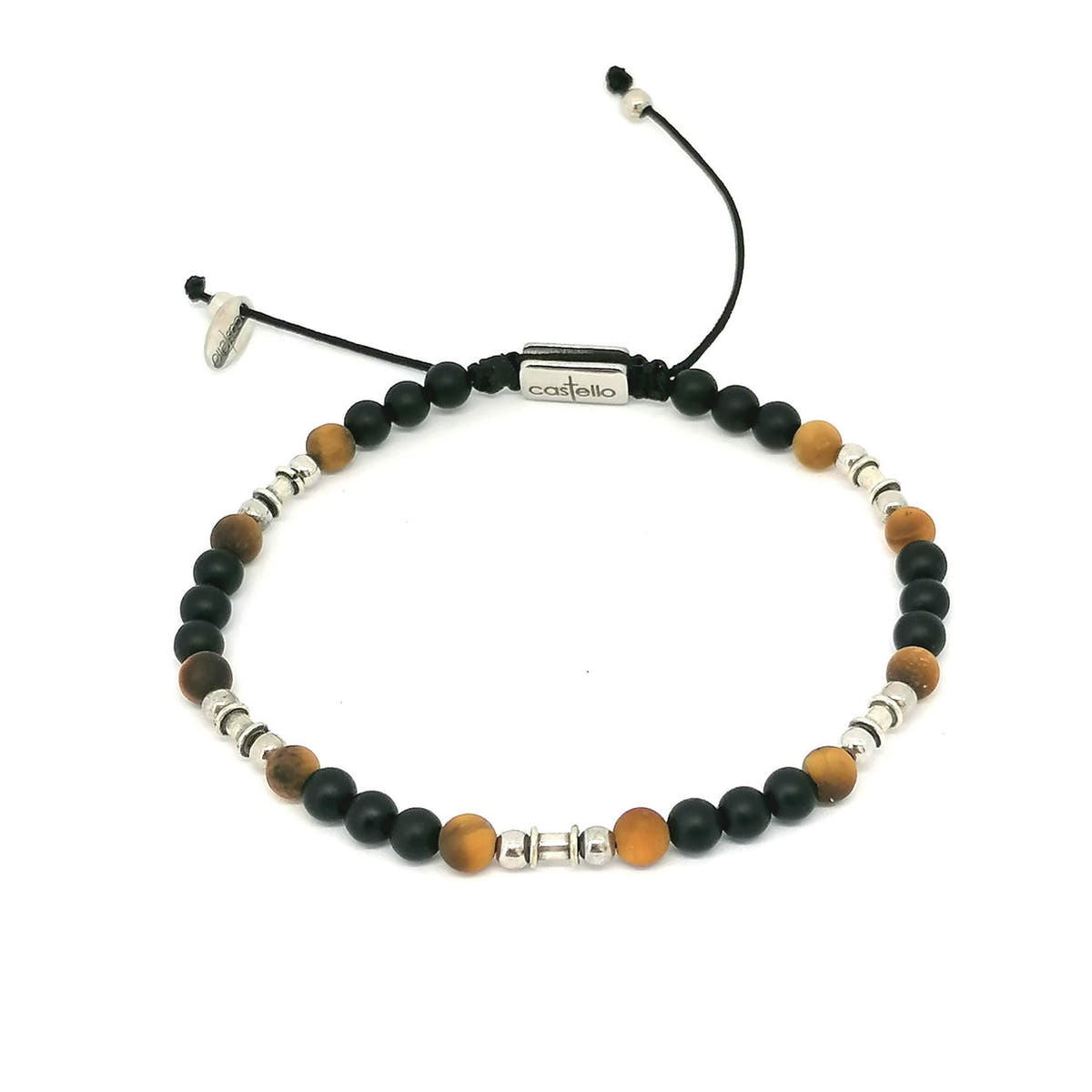 Silver bracelet Earth, Onyx Mat, Tiger Eye Mat stone 4mm — view 4 | Castello Jewels