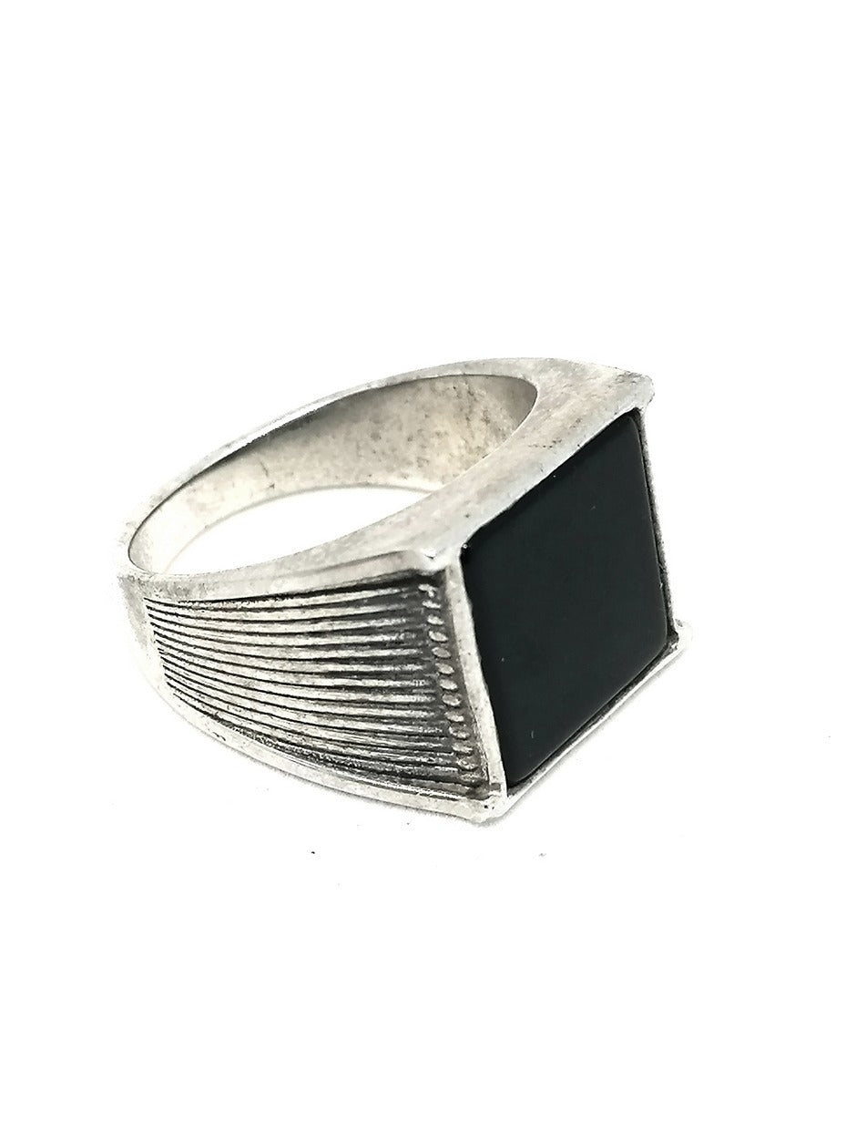 Mens Silver Ring Onyx Classy — view 2 | Castello Jewels