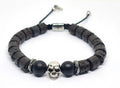 Hand Made Bracelet Silver 925, Cilynder Lava, Onyx stone 10mm | Castello Jewels