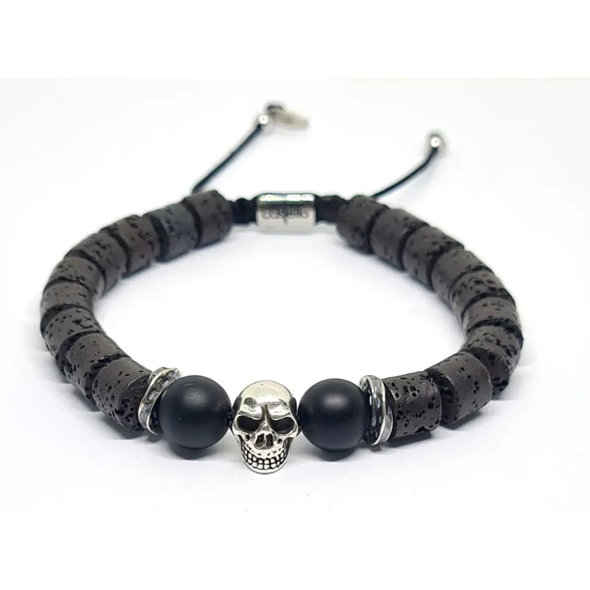 Cylinder Lava & Onyx Bracelet, Sterling Silver, 10mm | Castello Jewels