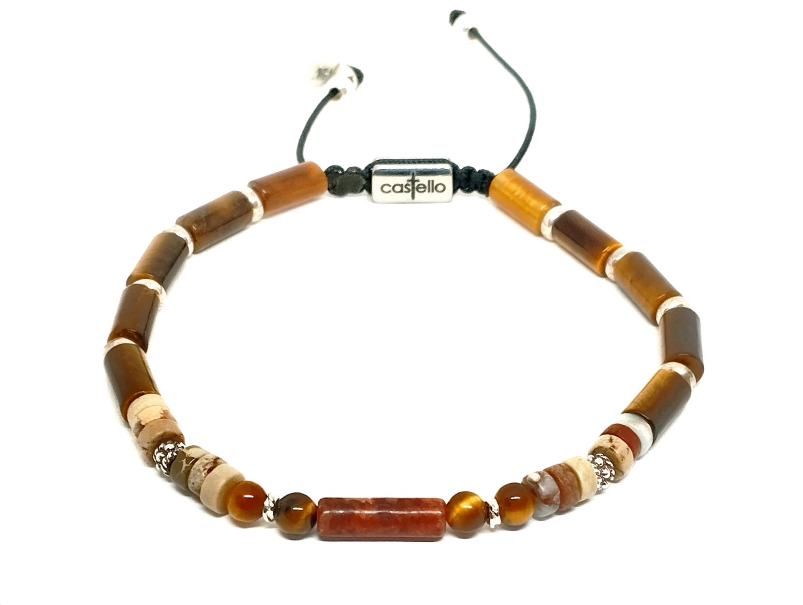 Hand Made Silver Bracelet Ancient Jasper stone 4mm | Castello Jewels