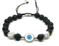 Evil Eye Bracelet, enameled silver 925, Lava stone 8mm | Castello Jewels