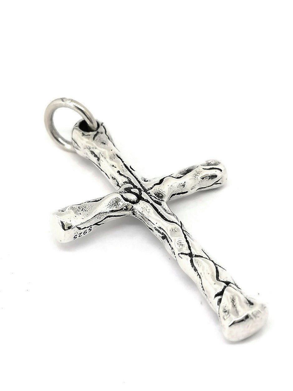 925 Sterling Silver retro carving cross pendant — view 2 | Castello Jewels