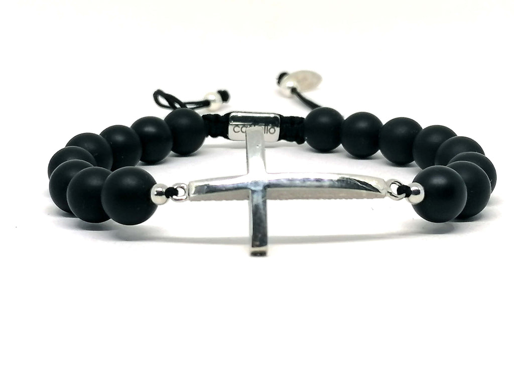 CROSS SILVER 925 Bracelet, Onyx Stone 8mm | Castello Jewels