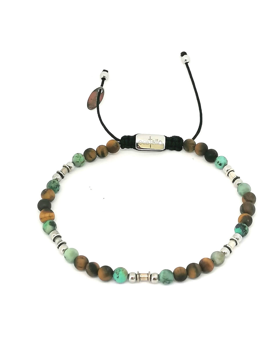 Silver bracelet Earth, Tiger Eye African Turquoise stone 4mm — view 3 | Castello Jewels