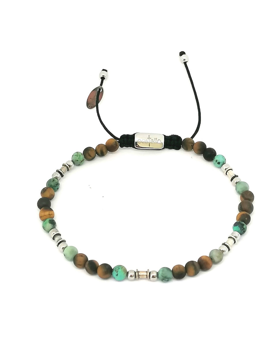Silver bracelet Earth, Tiger Eye African Turquoise stone 4mm — view 3 | Castello Jewels
