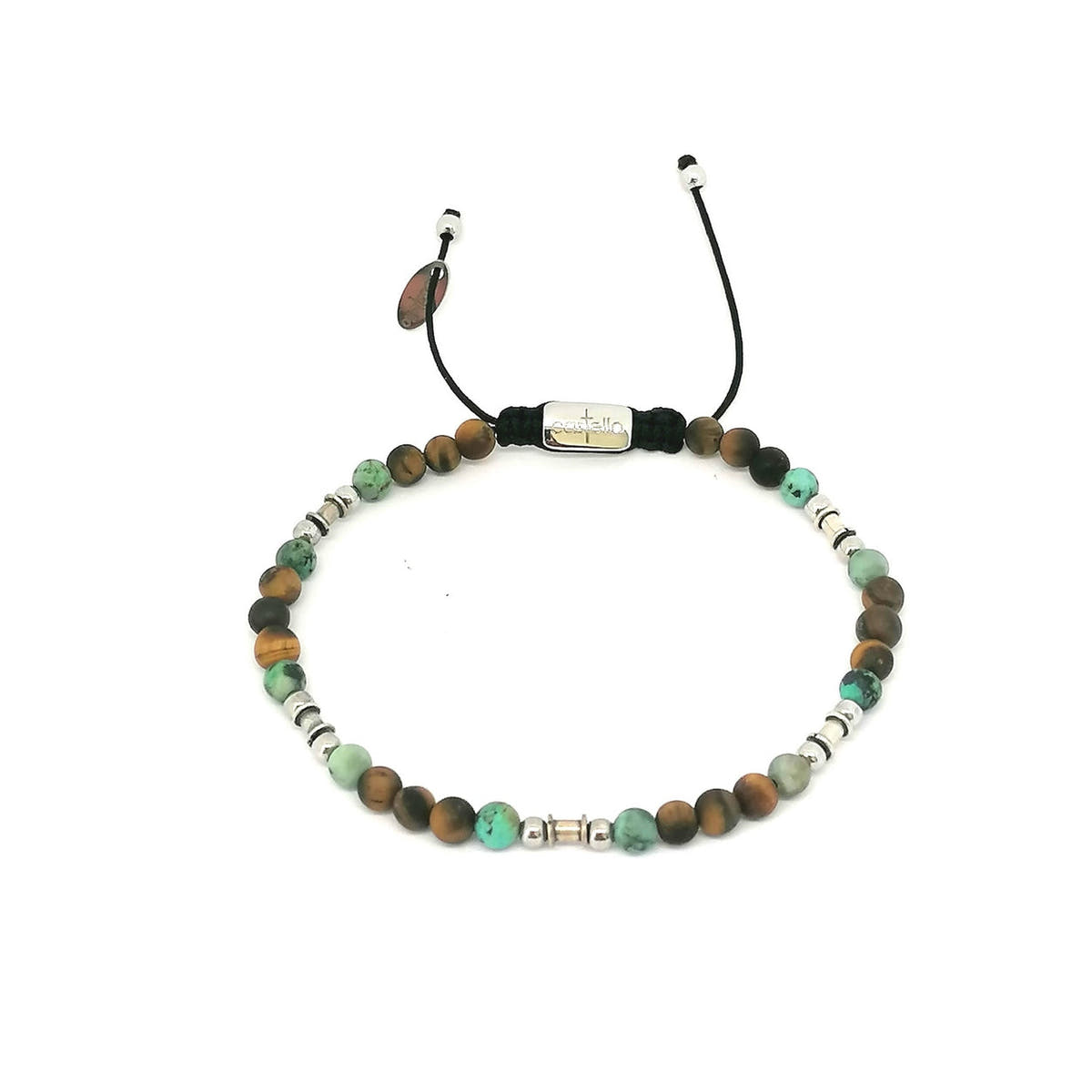 Silver bracelet Earth, Tiger Eye African Turquoise stone 4mm — view 3 | Castello Jewels