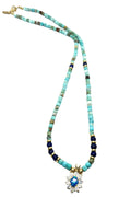 Hand Made SILVER 925 Opal With Τurquoise Square Stone 4mm necklace | Castello Jewels