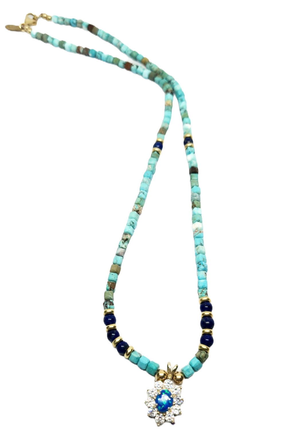 Hand Made SILVER 925 Opal With Τurquoise Square Stone 4mm necklace | Castello Jewels