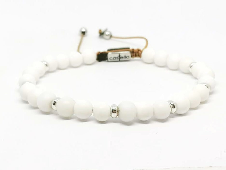 Silver 925, Bracelet Minimal, White Onyx, 6mm stone | Castello Jewels