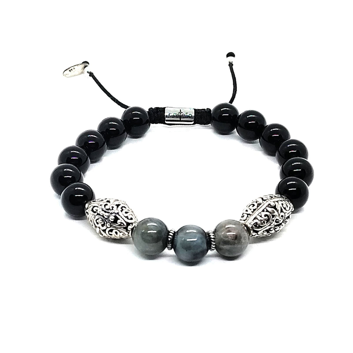 MyKing Eagle's Eye & Polished Onyx Sterling Silver Bracelet, 10mm | Castello Jewels