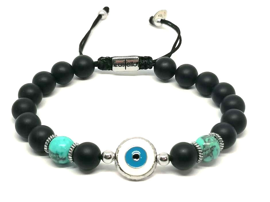 Matte Onyx Evil Eye Enamel Bracelet, 8mm | Castello Jewels