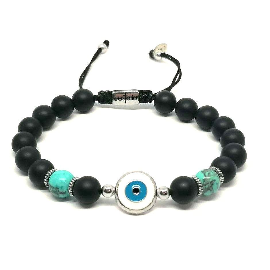 Matte Onyx Evil Eye Enamel Bracelet, 8mm | Castello Jewels