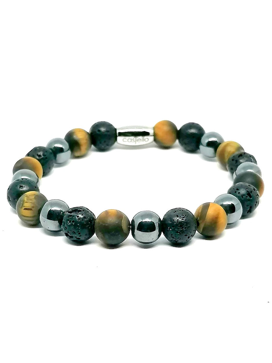 Tiger's Eye, Lava & Hematite Everyday Bracelet, 8mm, view 4 | Castello Jewels