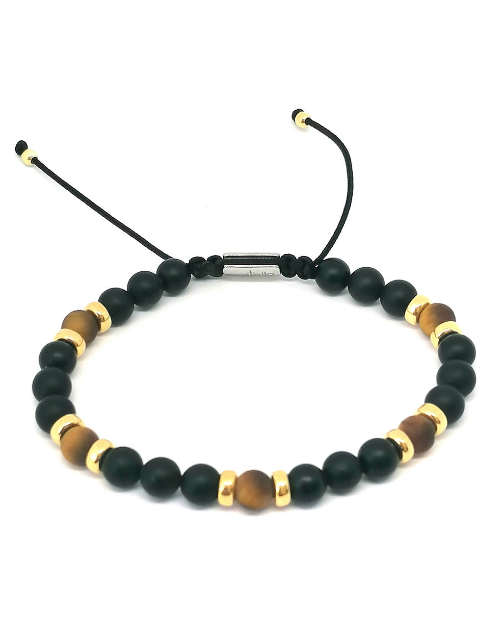 Silver 925 Gold Pladet Bracelet Classic, Onyx Mat 6mm stone — view 4 | Castello Jewels