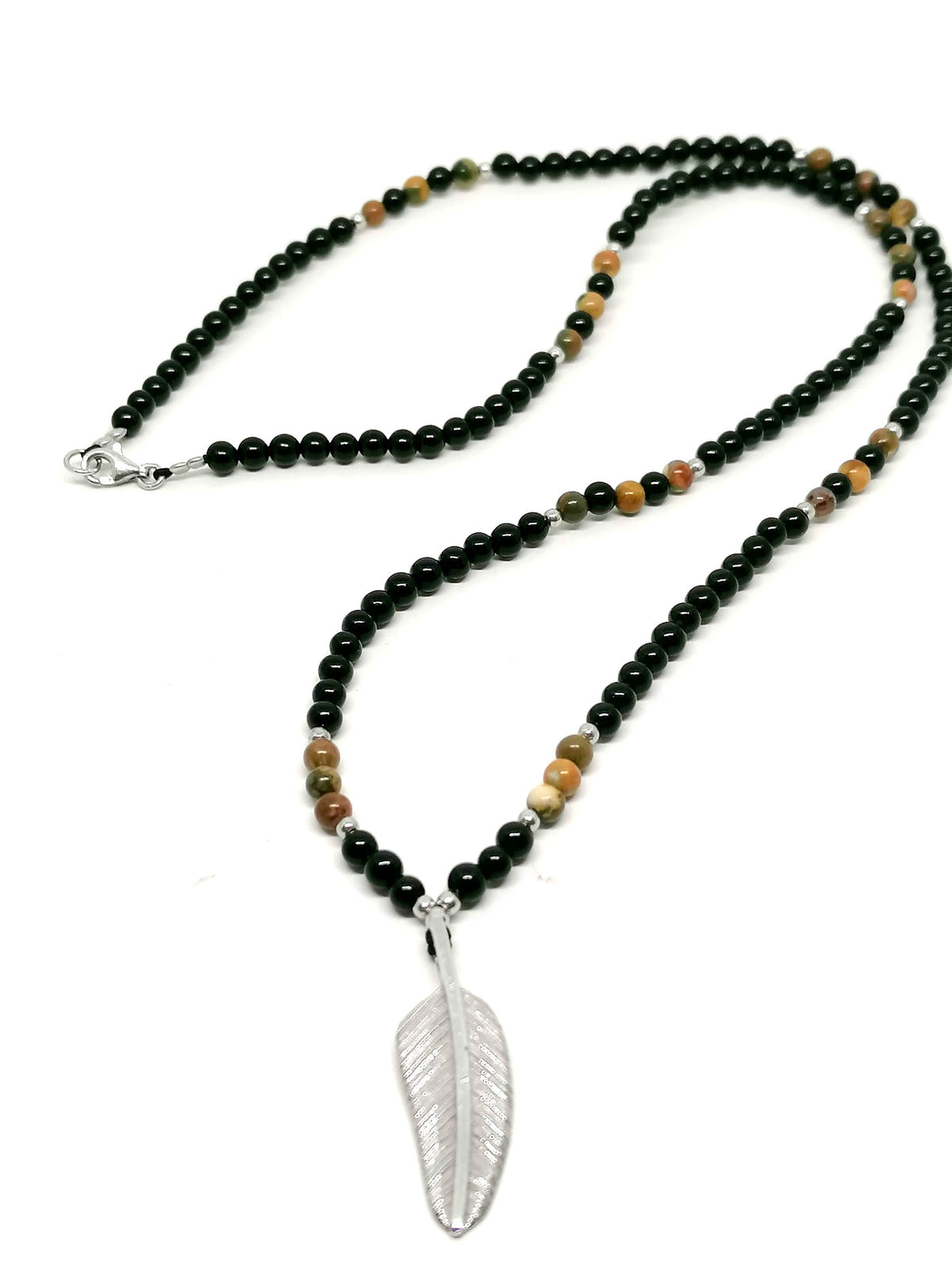 Onyx & Tiger's Eye Leaf Charm Necklace, Men's, 4mm | Castello Jewels