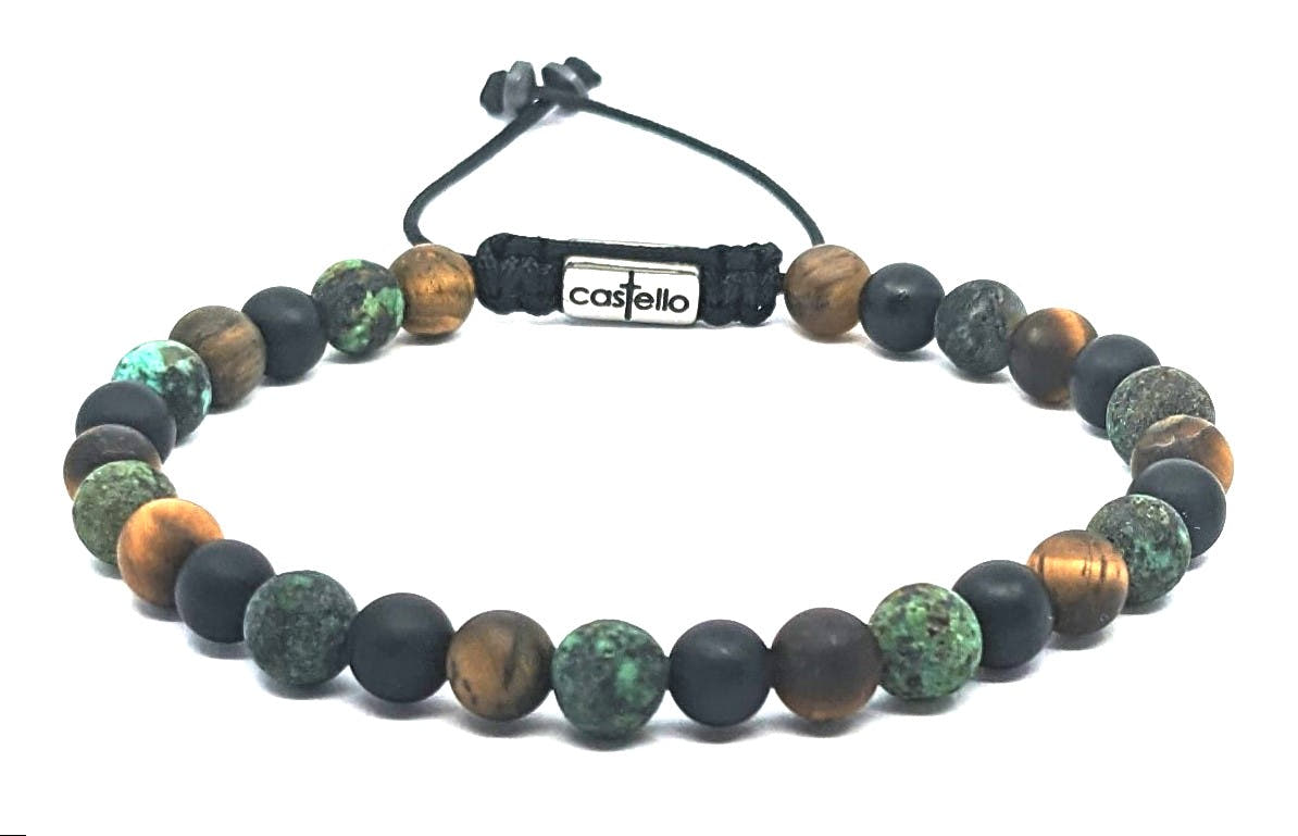 Tiger's Eye, Onyx & African Turquoise Bracelet, 6mm | Castello Jewels