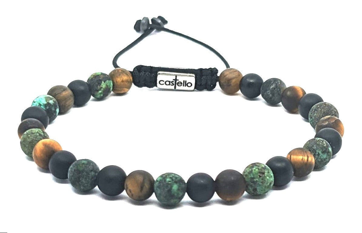 Hand Made Bracelet Tiger Eye Mat, Onyx Mat, Africa Turquoise stone 6mm | Castello Jewels