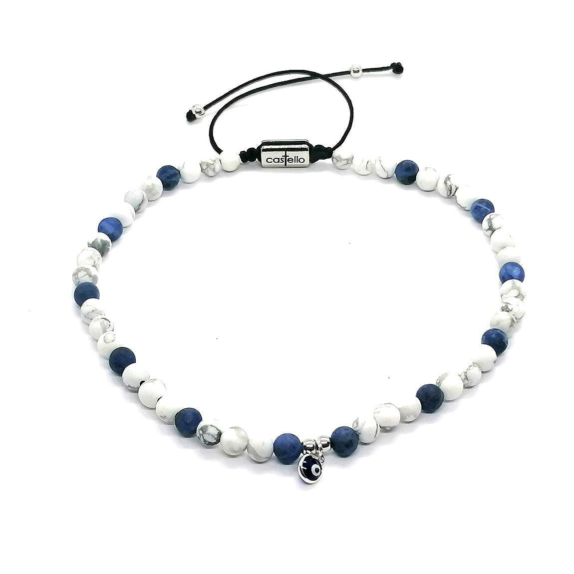 Howlite & Sodalite Ankle Bracelet, Silver Eye, 4mm | Castello Jewels