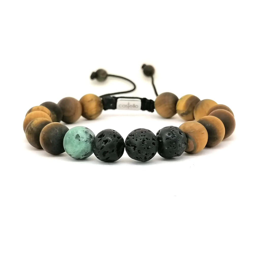 Tiger's Eye, Onyx & African Turquoise Men's Bracelet, 10mm | Castello Jewels