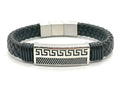 Greca style, Black Braided Leather Bracelet, Stainless Steel DoubleC | Castello Jewels