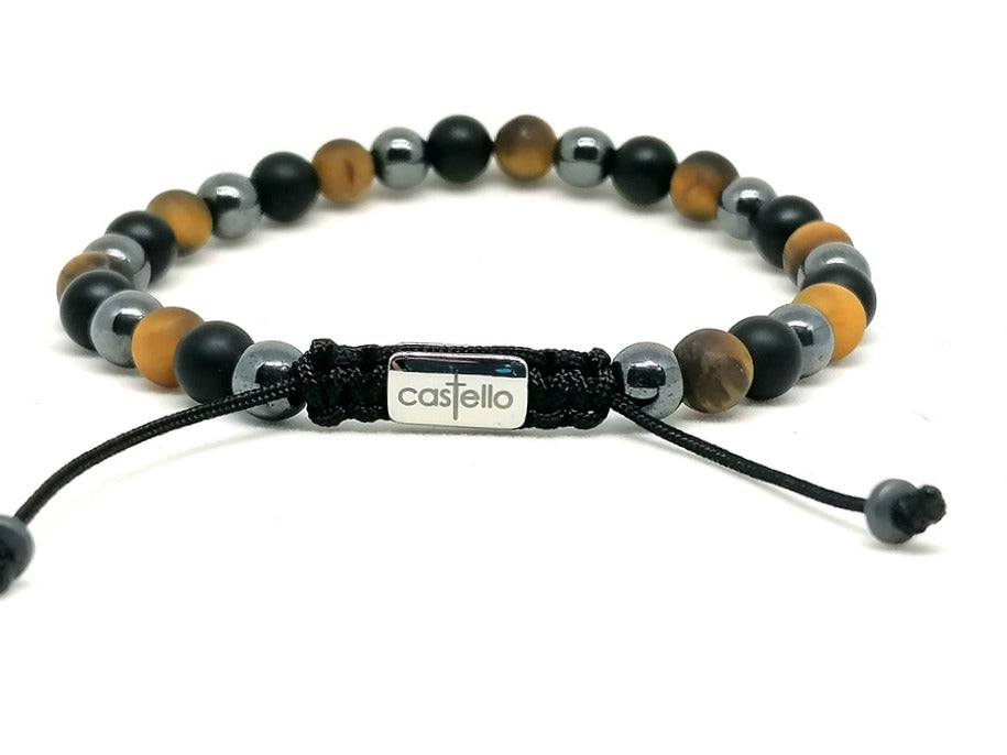 Hand Made Bracelet Onyx Mat, Tiger Eye, Hemitate stone 6mm — view 3 | Castello Jewels