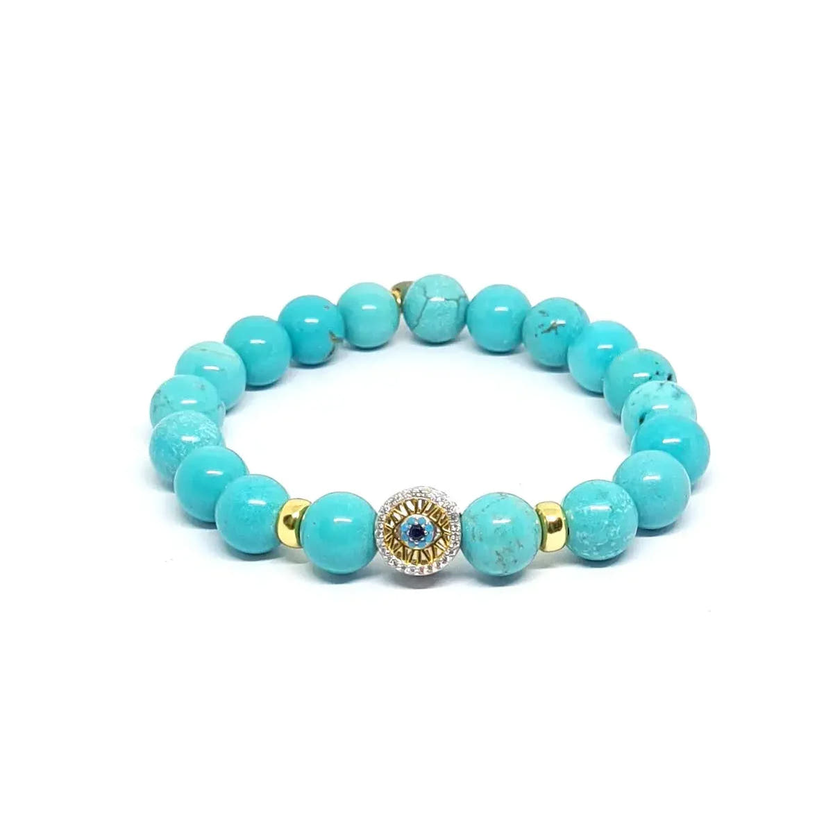 Turquoise Nazar Bracelet, Gold-Plated Silver, 10mm | Castello Jewels