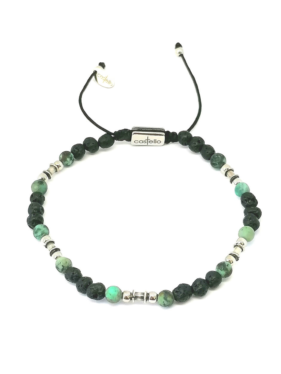 Silver bracelet Earth, Lava, African Turquoise stone 4mm — view 4 | Castello Jewels