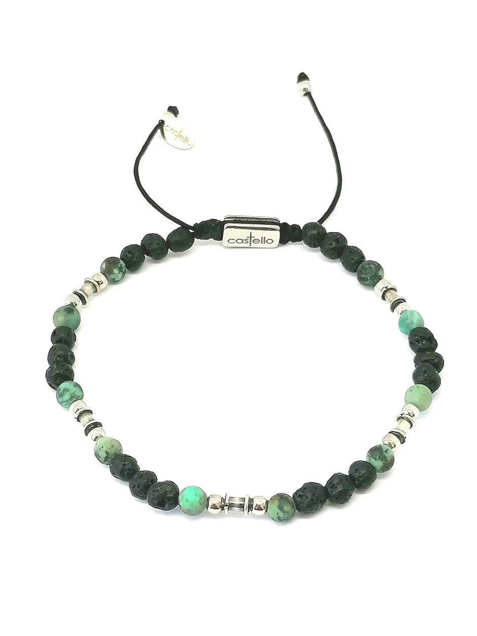 Silver bracelet Earth, Lava, African Turquoise stone 4mm — view 4 | Castello Jewels