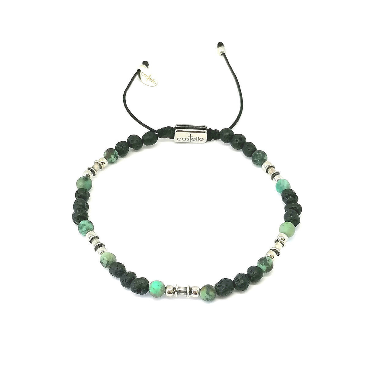 Silver bracelet Earth, Lava, African Turquoise stone 4mm — view 4 | Castello Jewels