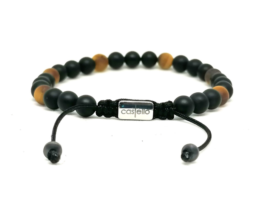 Hand Made Bracelet Onyx Mat, Tiger Eye Mat stone 6mm — view 3 | Castello Jewels