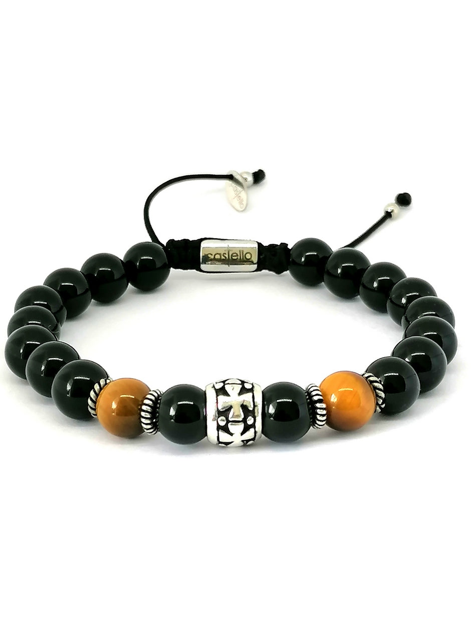 Hand Made Silver Bracelet Knights, Onyx Polish, Tiger Eye Polish stone 8mm — view 3 | Castello Jewels