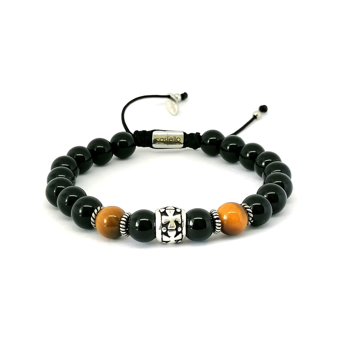 Knights Polished Onyx & Tiger's Eye Men's Bracelet, 8mm, view 3 | Castello Jewels