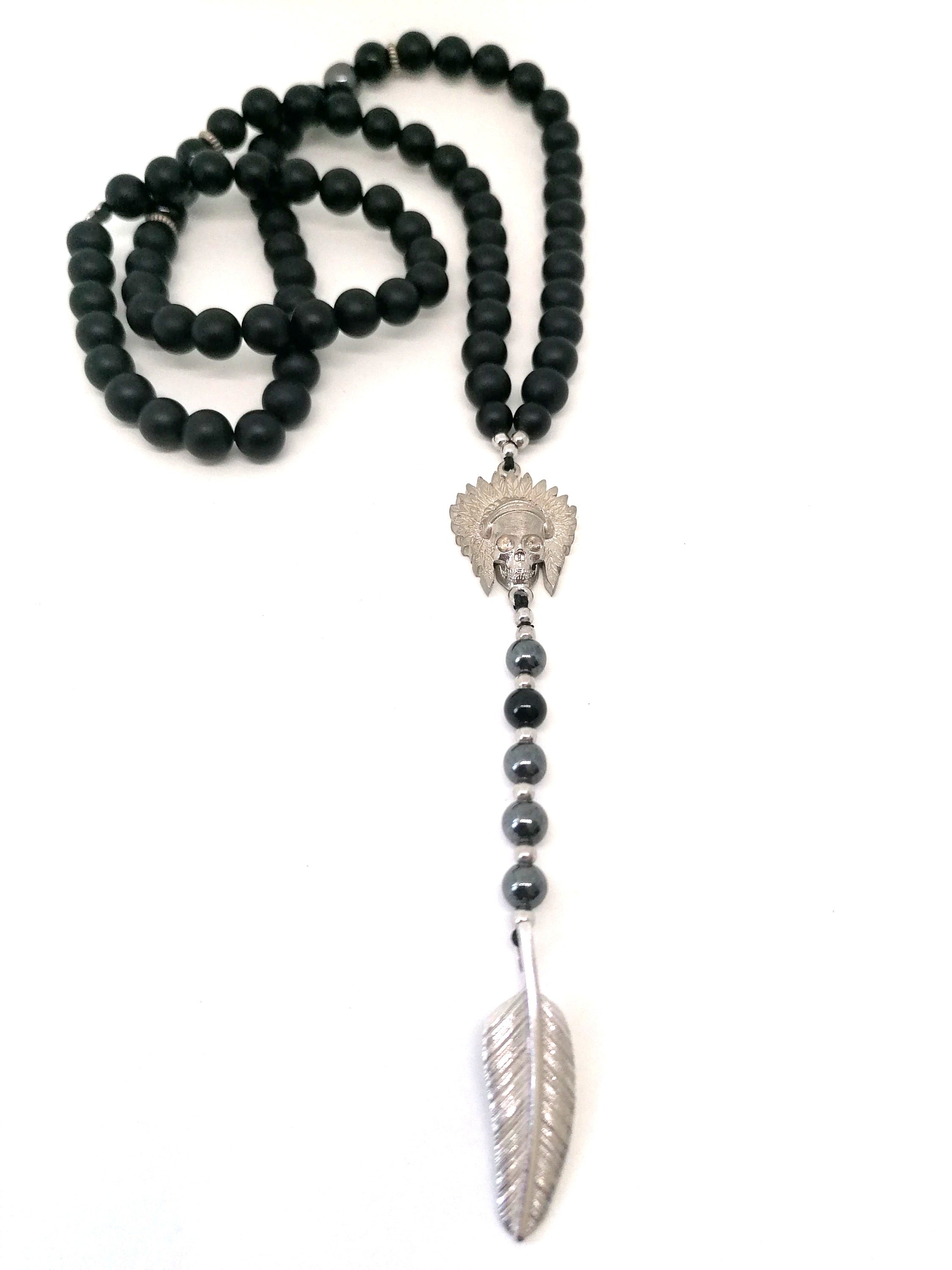 Rosary Skull Indian, Silver 925, Onyx stone | Castello Jewels
