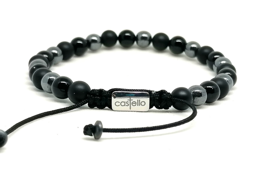 Hand Made Bracelet Onyx Polish, Onyx Mat, Hemitate stone 6mm — view 3 | Castello Jewels