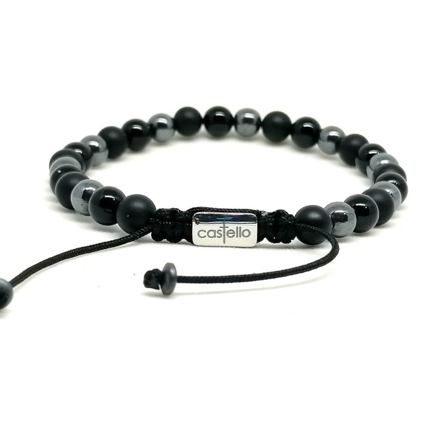 Onyx & Hematite Bracelet, Polish & Matte, view 3, 6mm | Castello Jewels