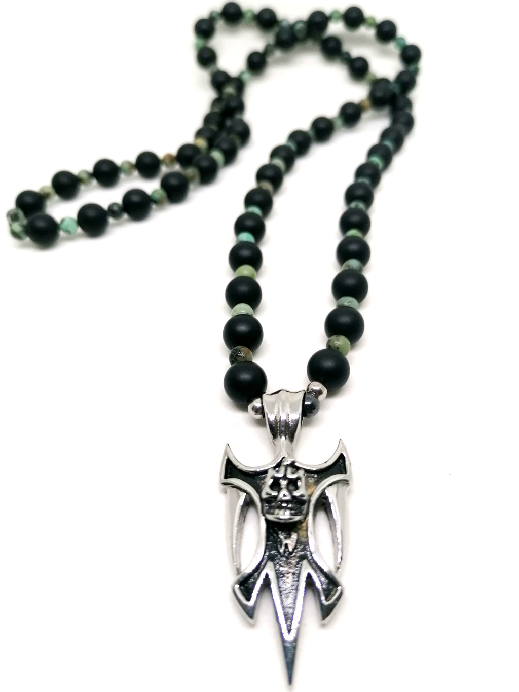 Necklace Gothic Skull, Stainless Steel, Onyx stone — view 3 | Castello Jewels