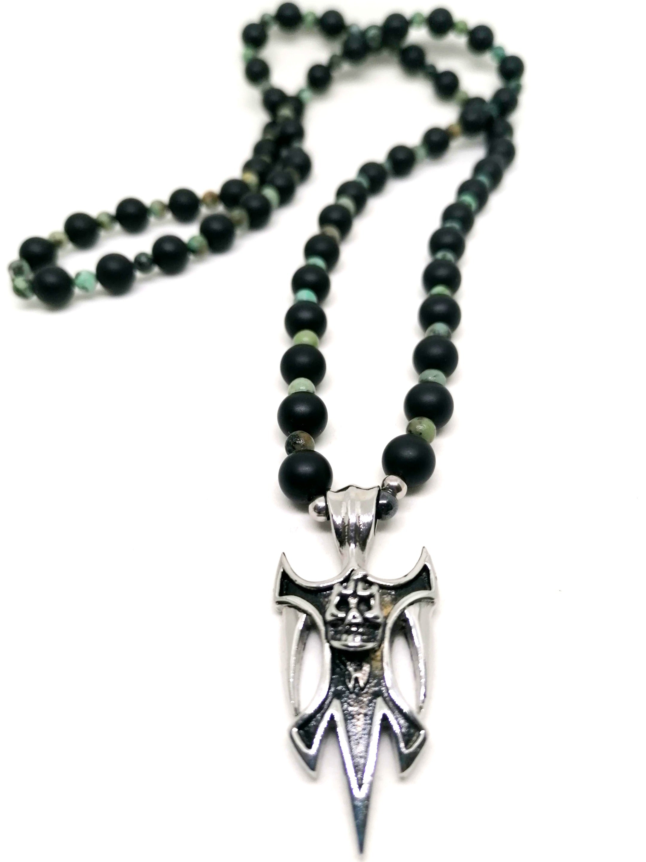 Necklace Gothic Skull, Stainless Steel, Onyx stone — view 3 | Castello Jewels