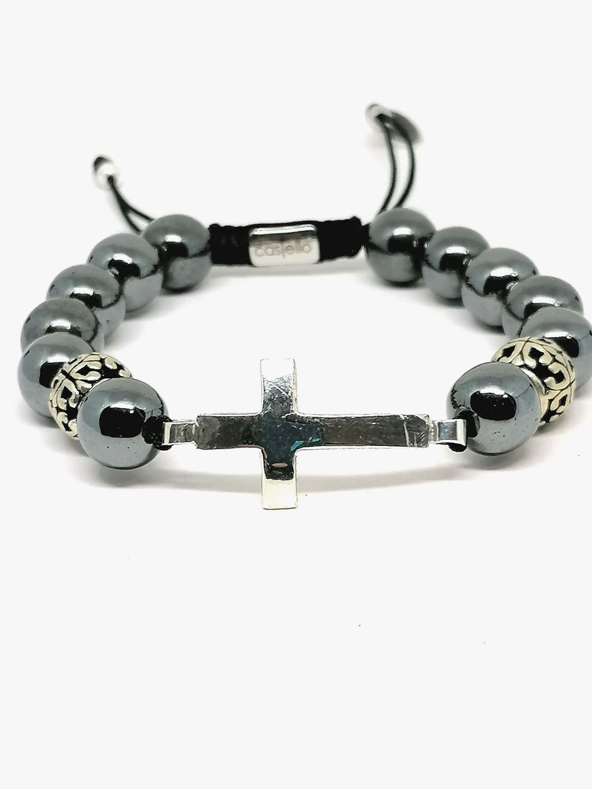 Hematite Cross Gemstone Bracelet, 10mm, view 4 | Castello Jewels