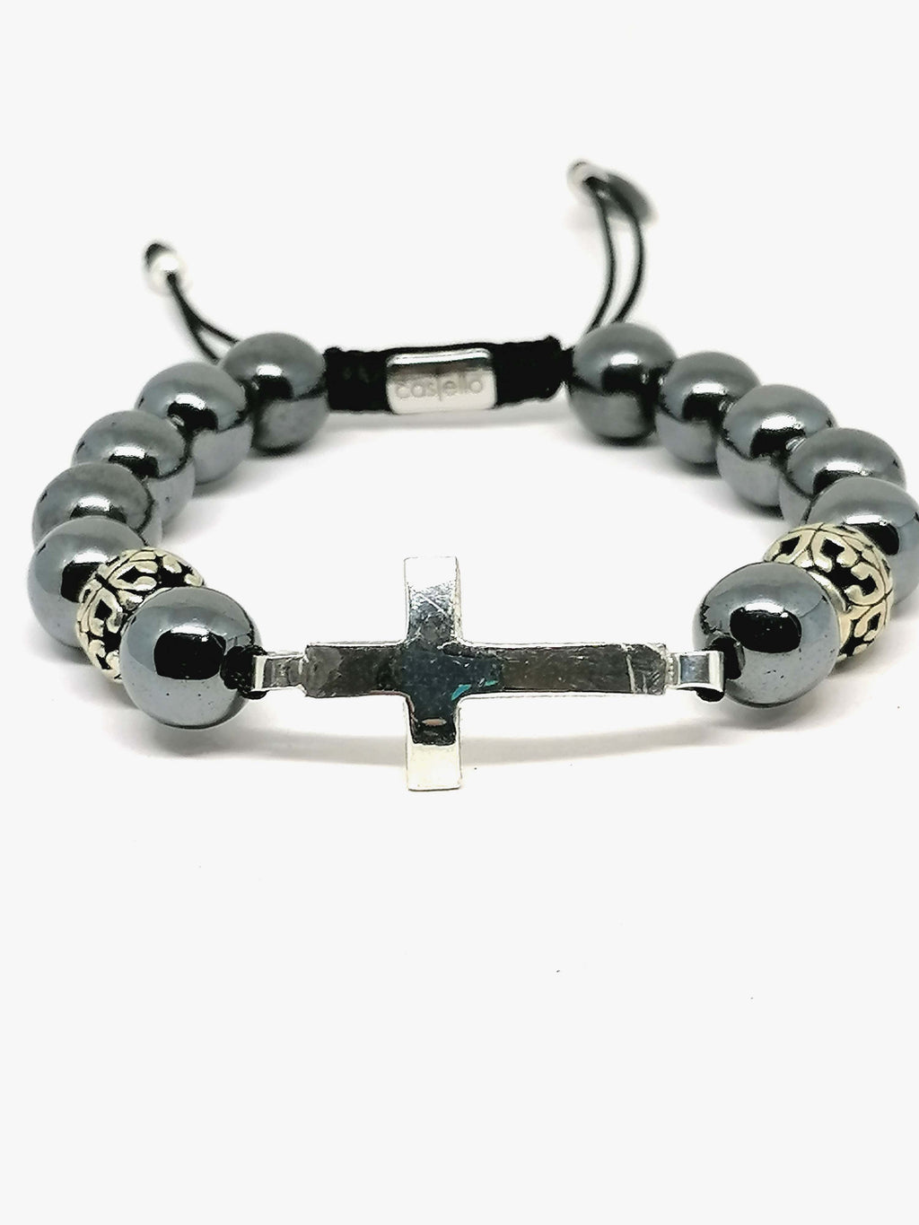 CROSS SILVER 925 Bracelet Hematite stone 10mm — view 4 | Castello Jewels
