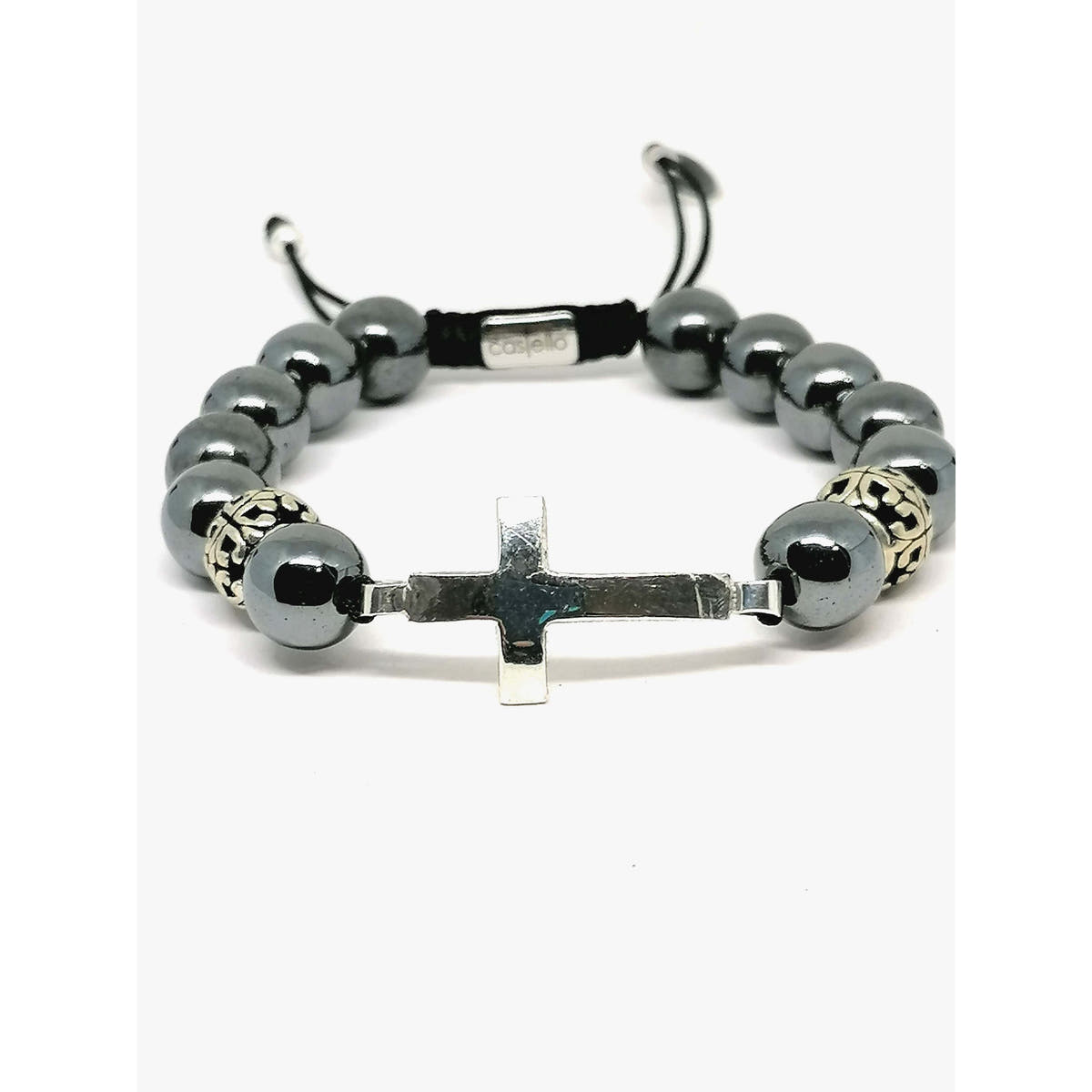 Hematite Cross Gemstone Bracelet, 10mm, view 4 | Castello Jewels