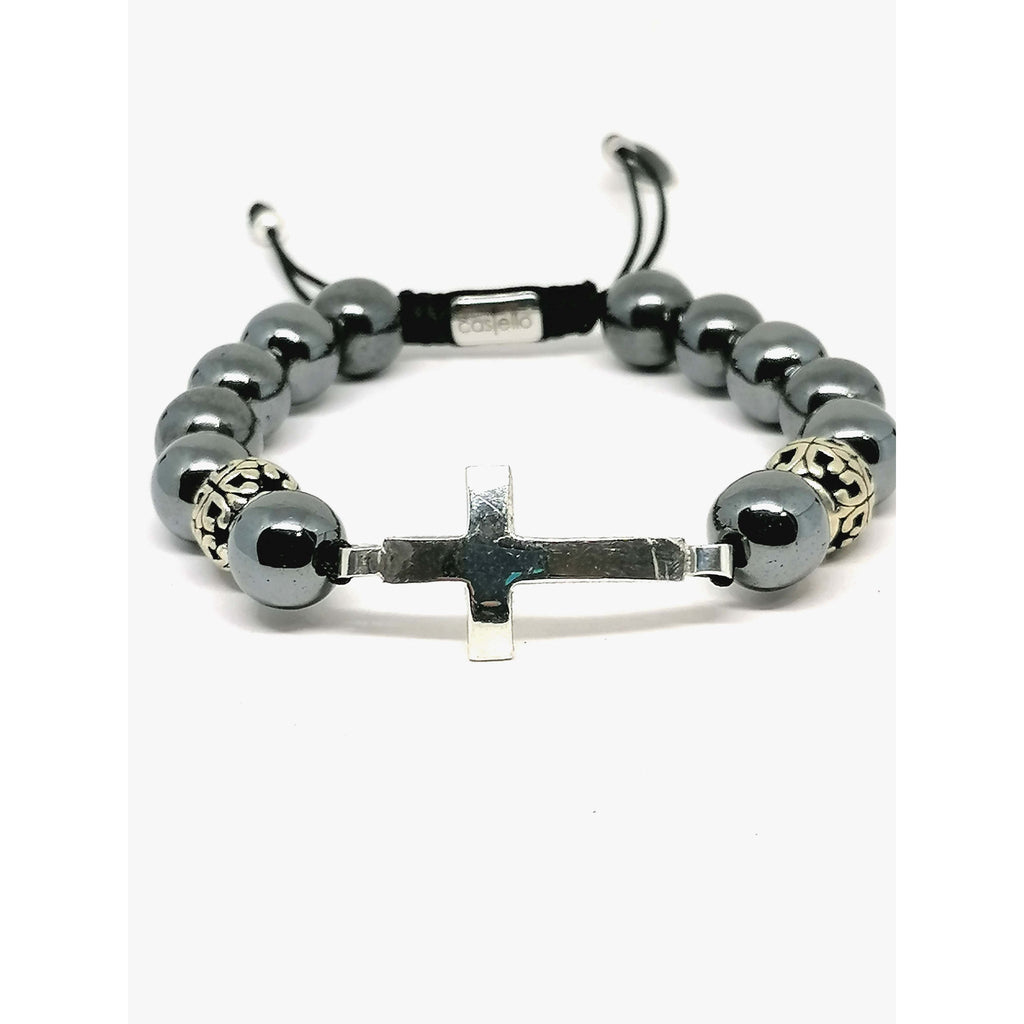 Hematite Cross Gemstone Bracelet, 10mm, view 4 | Castello Jewels