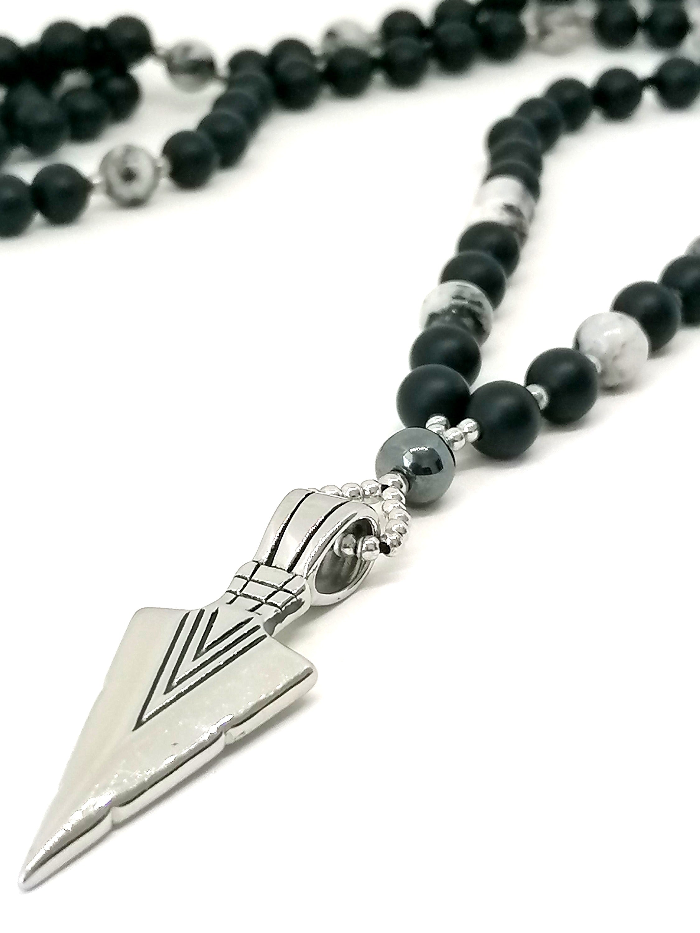 Necklace, Sword Shape Stainless Steal Onyx stone — view 2 | Castello Jewels