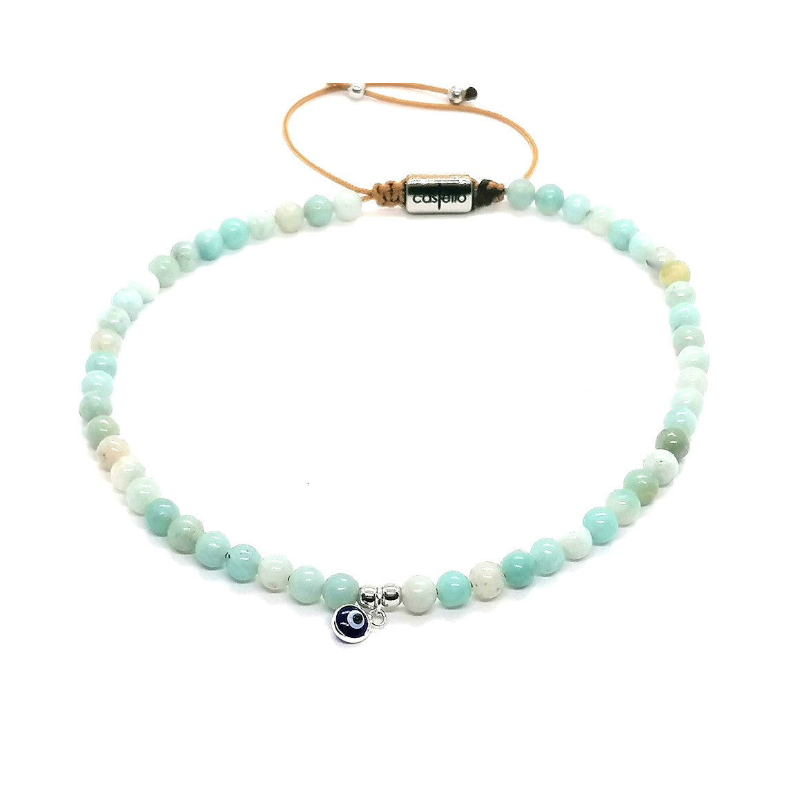 Polished Amazonite Boho Anklet, Silver Eye, 4mm | Castello Jewels